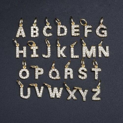 10 pcs/lot tiny white cubic zircon cz initial alphabet 26 letter name charm buckle pendant for diy making jewelry accessories