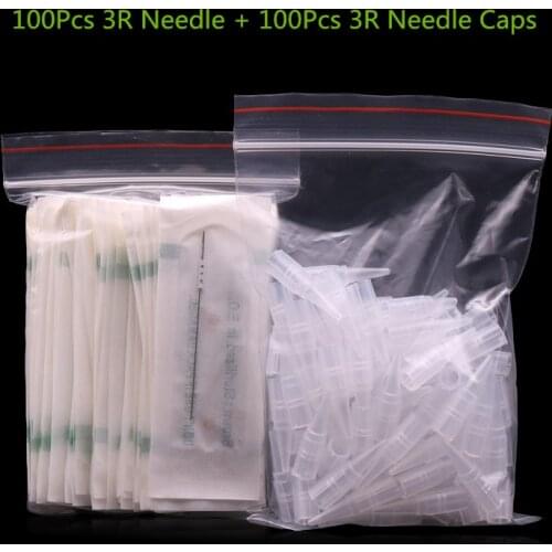 100Pcs 3R Needles And 100Pcs 3R Needles Caps For Permanent Makeup Good Quality Traditional Tattoo Needles Independent Package