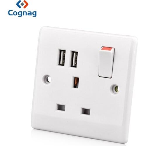 13A Single UK Standard Outlet Switched With 2.1A Dual USB 5V Charger Port Fast Charger Ports Plug wall socket