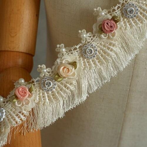 3D beading, lace, pearl tassel, handmade beaded accessories, DIY wedding dress, childrens wear, shoes and hats