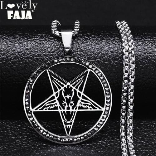 Large Talisman Baphomet Black Crystal Stainless Steel Necklace Men/Women Goat Jewerly Satanic PIN Lucifer Patch bijoux N4830S03