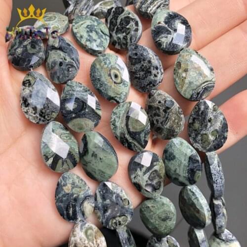 13*18mm Natural Faceted Stone Beads Water Drop Green Malachite Kambaba Beads For Jewelry Making DIY Bracelet Earring Accessories