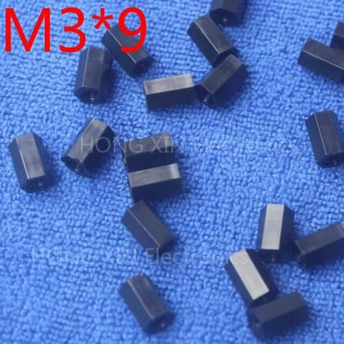 M3*9 black Nylon Spacer 9mm Hex Female-Female Standoff Threaded Hexagonal Spacer Plastic Standoff Spacer high-quality 100pcs