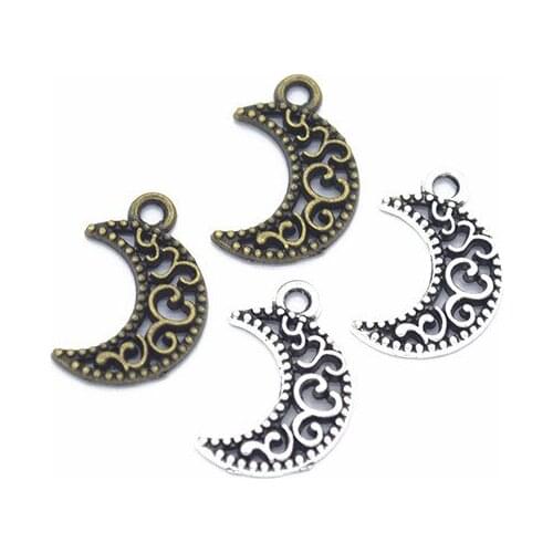 DAWNJOE 50 pcs DIY Accessories 18*12 mm Hollow Moon Vintage Pendant Jewelry Finding Making Bracelet Necklace Keychain Finding