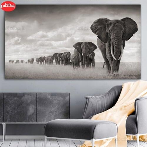 Diy diamond embroider Large Size Black white Africa Elephantsy diamond painting full square/round mosaic picture of rhinestone