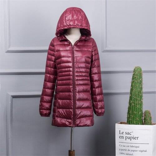 Sanishroly 2019 Midi Long Hooded Jacket Women Ultra Light Down Coat Parka Female White Duck Down Outerwear Plus Size 6XL SE393