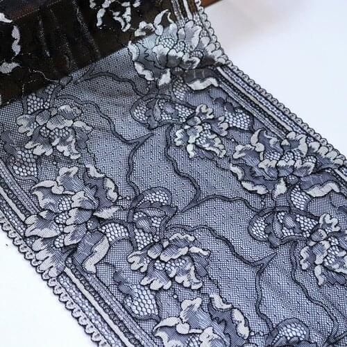 2Yards 23cm Wide Elastic Stretch Lace Trim Black Gray Silver For Clothes Accessories Dress Sewing Applique Lingerie Lace Fabric