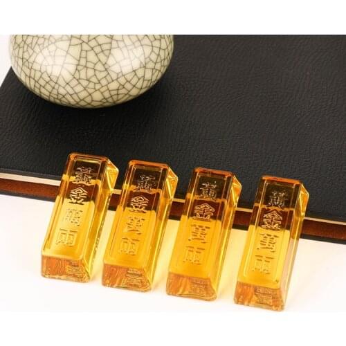 1pcs Feng Shui Chinese Yellow Crystal Glass Gold Ingots Paperweight Lucky Home Decoration Family Fashion Gift Gold bars 65x25mm