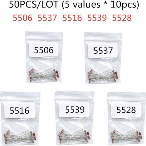 50PCS/LOT (5 values * 10pcs) LDR Photo Light Sensitive Resistor Photoelectric Photoresistor Kit for 5506 5516 5528 5537 5539