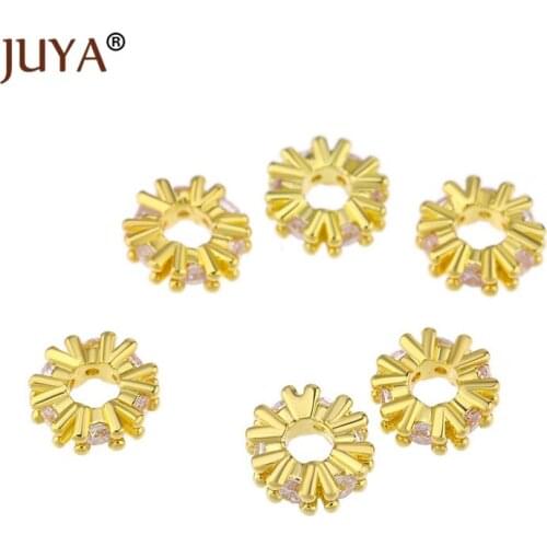 Juya 9Pcs wholesale Fashion copper metal inlay clear / black zircon small 8mm Spacer beads accessories for jewelry making