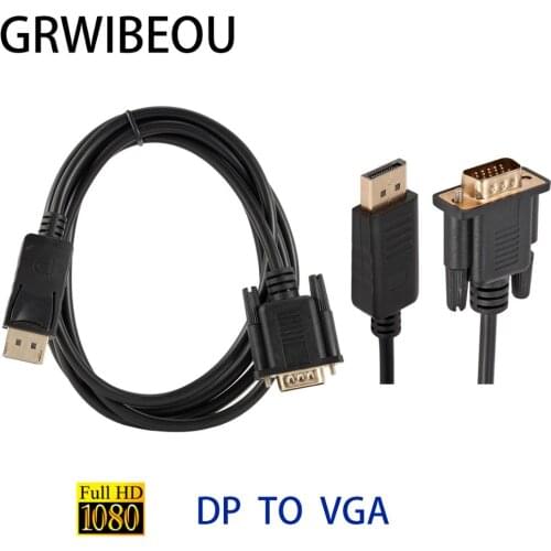 GRWIBEOU DP to VGA Adapter 1.8m Cable DisplayPort Male To VGA Male Video Converter for PC Laptop DP To VGA HD 1080P Project