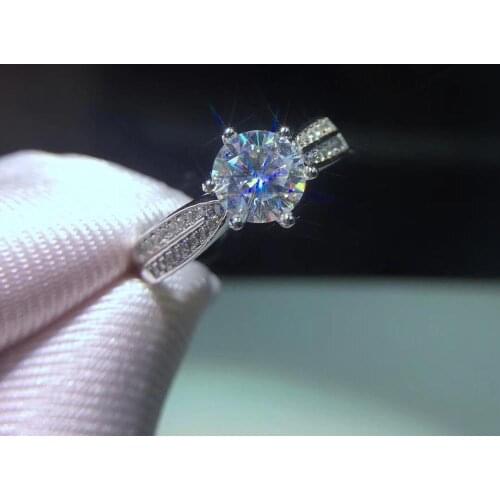 Kkmall Store Round Silver Moissanite Ring 1.00ct D VVS Luxury Moissanite Weding Ring for Women