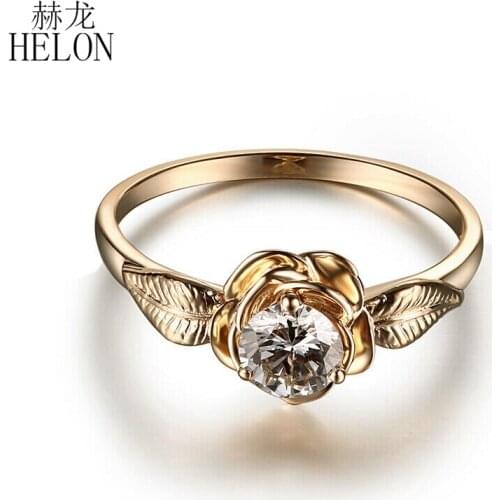 HELON VVS/ DEF Color Moissanite Ring Solid 18K Yellow Gold Round 5mm Lab Grown Moissanite Diamond Engagement Wedding Ring Women