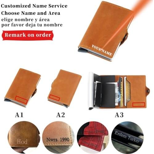 Custom Name Leather Rfid Card Holder Slim Mini id Credit Card Holder Pop Up Security Purse Credit Card Wallet Case Protection