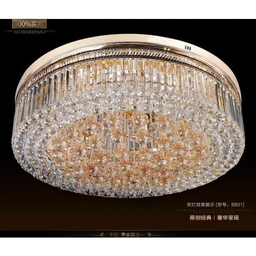 Circular Crystal Ceiling Light For Living Room Home Dining Light Lamp Hotel Creative Retro Iron Lamp E14 LED bulb