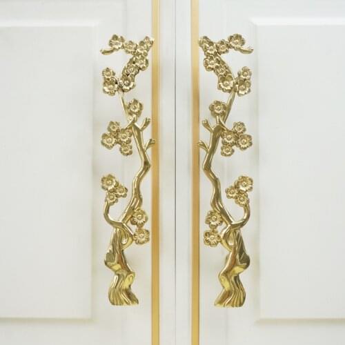 Brass Plum Blossom Branch Shape Long Handle Wardrobe Kitchen Cupboard Cabinet Door Drawer Pulls Decor Furniture Handles Hardware