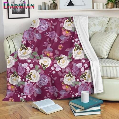 DARMIAN Fashion Flowers Design Purple Fleece Blankets Comfort Soft Home Bedding Sofa Nap Warm Throw Blanket Summer Thin Quilt s