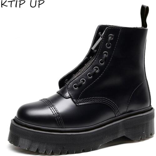 Fashion Genuine Leather Ankle Boots for Women Spring Autumn Gothic Platform Boots Chunky Punk Motorcycle Boots Women Shoes