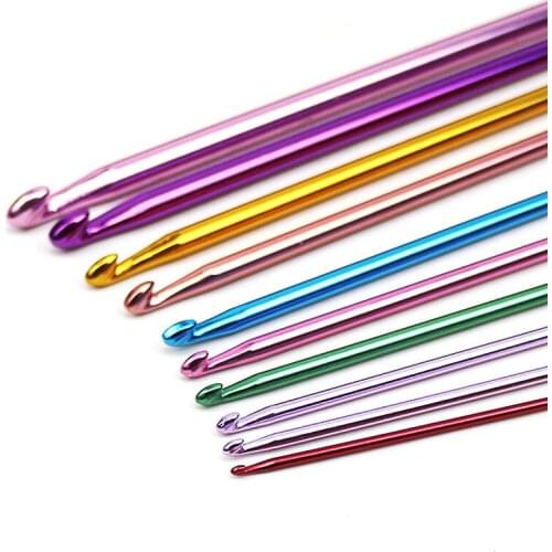 11 Pcs/ Set Crochet Hooks Needle Set Assorted Colors Tunisian Afghan Aluminum Knitting Needles Tools Kit B1