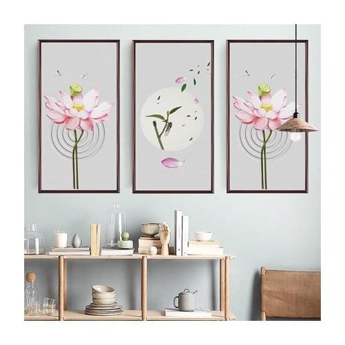Wall Style Lotus Chinese Sticker 3d Flower Modular Painting Vintage Poster Posters And Prints Wall Art