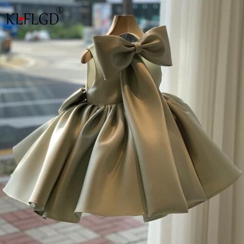 2021 new childrens dress babys first birthday party sleeveless back big bow forged cloth cake puffy dress 0-3 years old dress