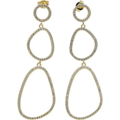 Oval round Hollow white cz drop charm dangle earring Gold filled women fashion long earring geometric trendy jewelry