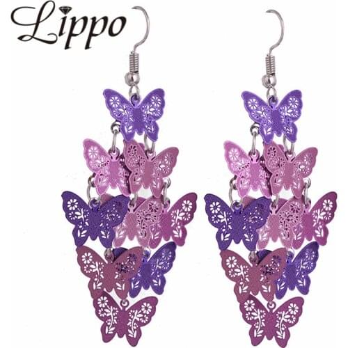 Birthday Present Summer Style DIY butterfly Drop Earrings Stamping Butterflies Dangle Earring Filigree For Women And Girls