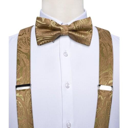 Suspenders Bow Tie Set Men Women Pants Braces Straps Silk Elastic Y-back 6 Clips Braces Wedding Party Mens Suspenders DiBanGu