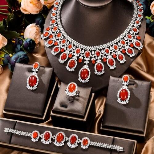 Luxury Party Bohemia Italy 4PCS Nigerian Charms Jewelry Set For Women Wedding Zircon Indian African Bridal Jewelry Set 2021