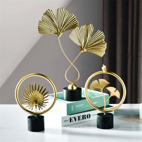 Luxury Golden Metal Ginkgo Leaf Model Home Office Decor Accessories Gifts Ginkgo Figurines Wrought Iron Flower Plant Ornament