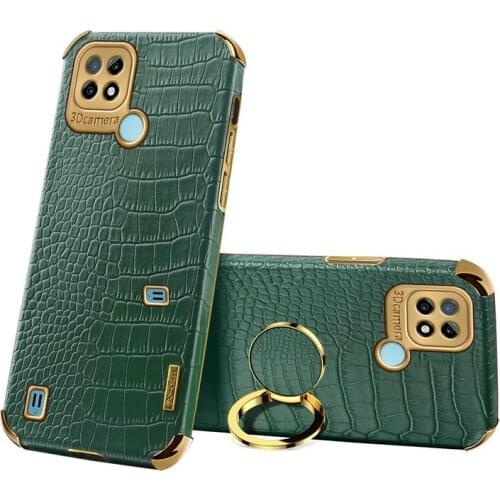 Realme C21 Case Luxury Crocodile Skin PU Leather + Soft TPU Back Cover for Realme C 21 Phone Cases Realme C12 C15 V15 V13 Bumper
