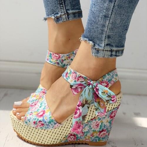 Women Sandals Summer Platform Wedges Casual Shoes Ladies Floral Super High Heels Open Toe Slide Slippers Sandalias Zapatos