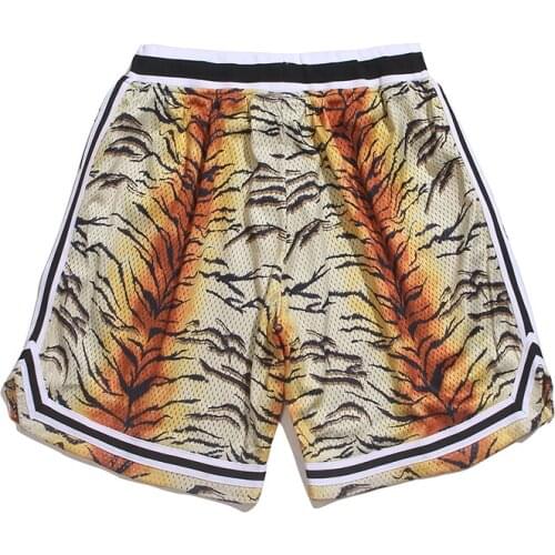 Harajuku Leopard Print Streetwear Drawstring Summer Shorts for Men Wide Leg Straight Loose Casual Five Point Pants