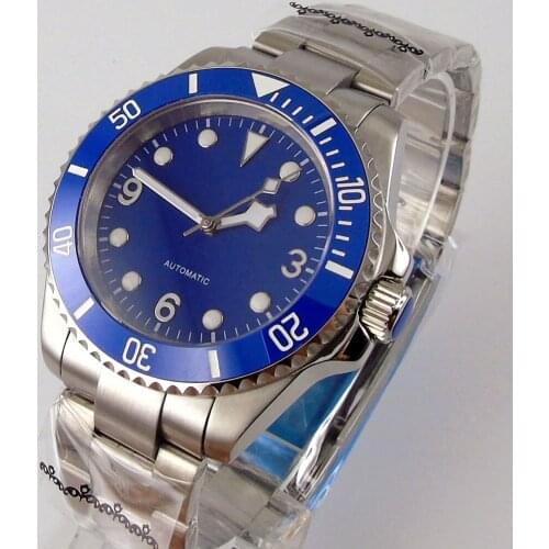 Blue Luxury Men Watch 316L Steel Case 24 Jewels NH35 Brushed Oyster Strap Sapphire Crystal Screw Crown