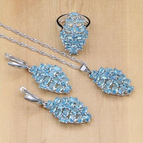 Blue Australian Crystal White Zircon Women 925 Sterling Silver Jewelry Sets Wedding Earring/Pendant/Necklace/Ring Free Gifts Box