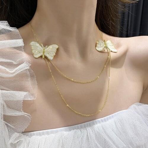 Fairy jewelry clavicle embroidery butterfly niche design double-layer necklace