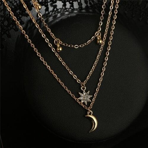 Vintage Gold Color Star Moon Charm Tassel Necklace & Pendant Fashion Chain Chokers Necklace for Women Bohemian Jewelry