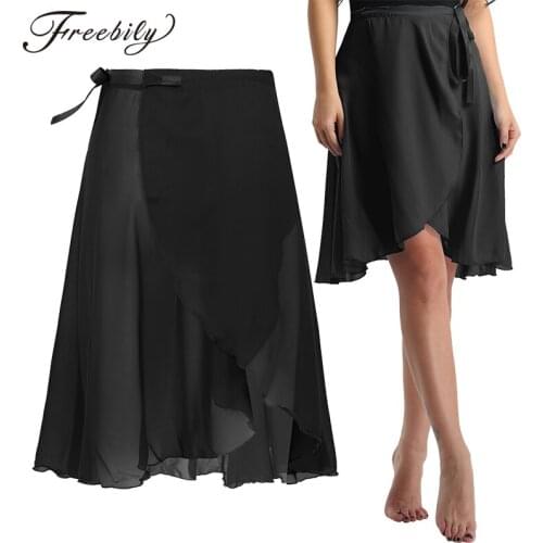 Women Sheer Chiffon Dance Wrap Skirt with Waist Tie Professional Ballet Tutu Adult Gymnastics Skating Practice Dancewear