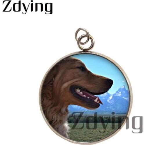 Zdying High Quality Stainless Steel Pet Dog Pendants Glass Cabochon Animal Dog Photo Dome Charms Jewelry Accessories D0014