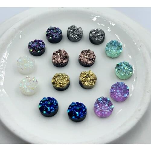 150PCS AB resin irregular surface mineral crystal 6mm round flat back natural ore rhinestone decoration DIY wedding crafts