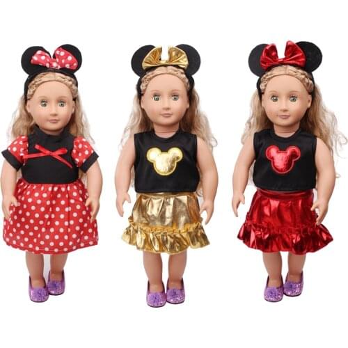 18 Inch American Doll Girls Red Set + Hair Band Gold Mouse Suit Newborn Baby Toys Accessories Fit 40-43 Cm Boy Dolls c547