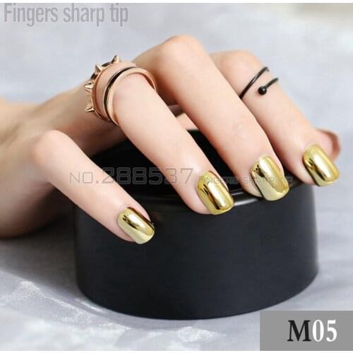 24 pcs Personality New metal fake nail Gold Punk Solid color metal wind short metal False Nails Full Artificial Nails M05