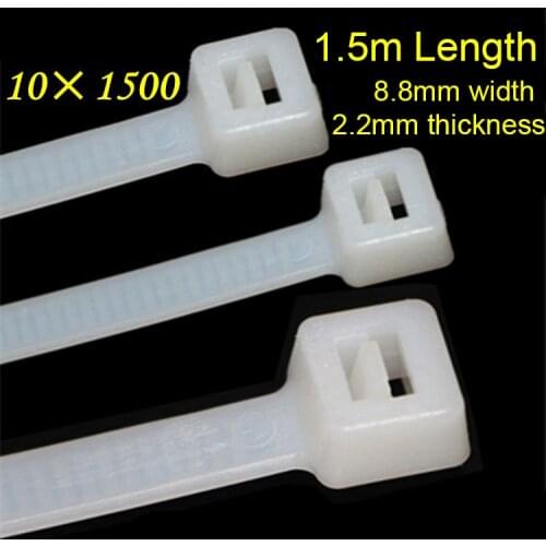 50pcs/lot 10*1500mm Nylon White 1.5 Meters 8.8mm width Long Cable Tie Fixed Seal Bandage Wire Zip Ties Self Locking