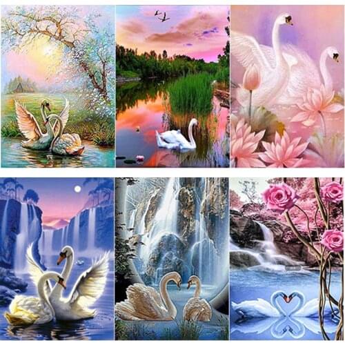 5D DIY Diamond Painting Flower Swan Diamond Embroidery Scenery Cross Stitch Full Square Round Drill Crafts Art Gift Home Decor