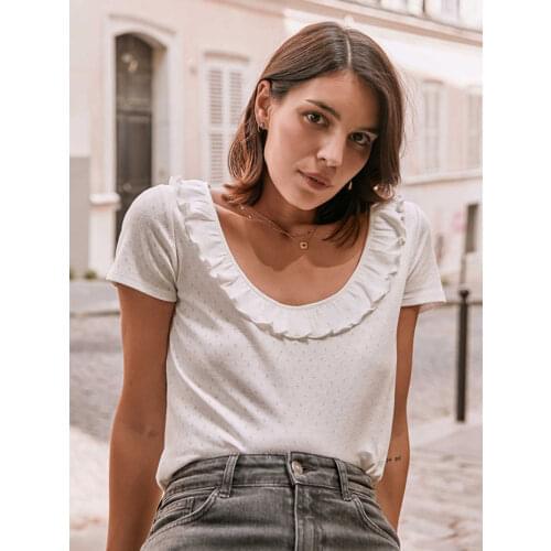 Ruffles Chic Blouses 2021 Summer Short Sleeves Basic Cotton Woman Blouses Female Vintage Elegant Chic Tunic Tops chemises femme