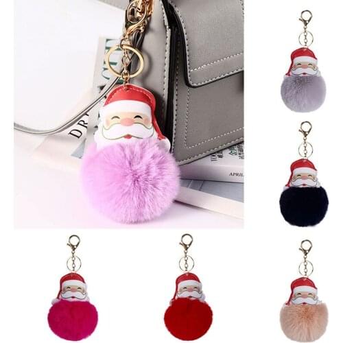 Santa Claus Plush Key Chain Imitation Rabbit Fur Fuzzy Ball Keychain Christmas Presents Bags Car Pendant Keyring