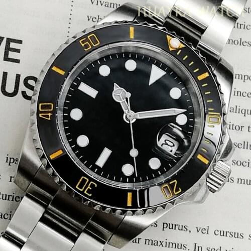 2021 high quality stainless steel 40mm mens black watch night light automatic sport sapphire glass rotary ceramic ring