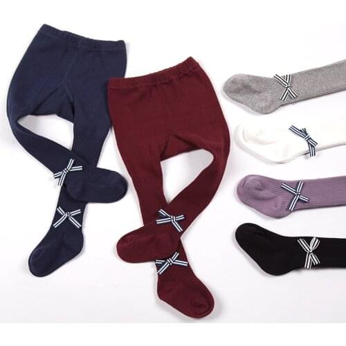 GZhilovingL Childs Autumn Winter Warmer Cotton Tights Baby Girls Bow Ribbed Pantyhose Kid Toddler Solid Knitted Tights Clothing