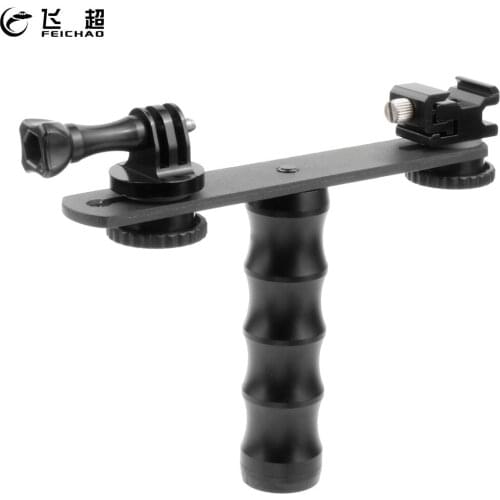 Dual Flash Light Bracket Holder Cold Shoe Mount Adapter 1/4" Screw Handle Grip for GoPro Action Camera LED Speedlite DSLR Tripod