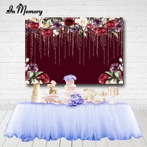 InMemory Wedding Photography Backgrounds Burgundy Pink Flowers Drop Gold Glitter Lady Girls Birthday Party Backdrops Custom